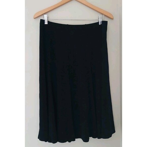 Chico's Travelers Pull On Swing Skirt Size 2 12 14 Black Midi Minimalist Work - Picture 1 of 8